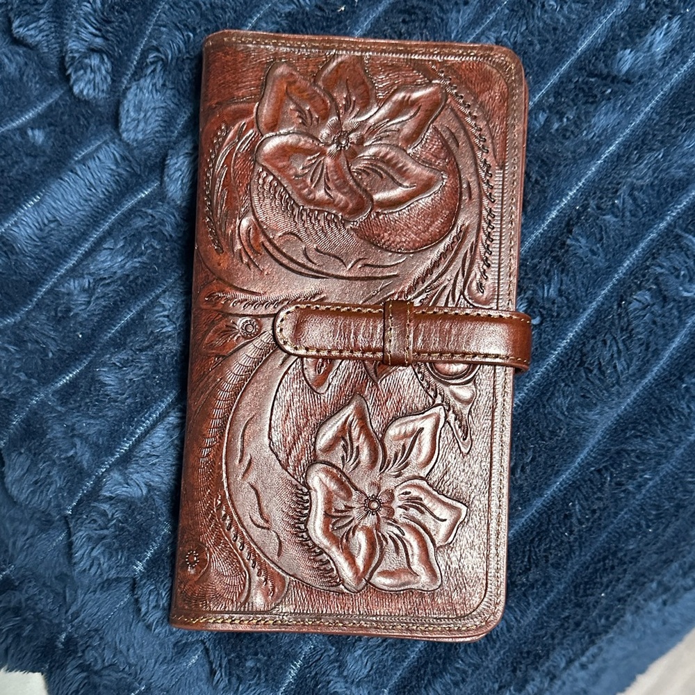 Floral Embossed Brown Wallet